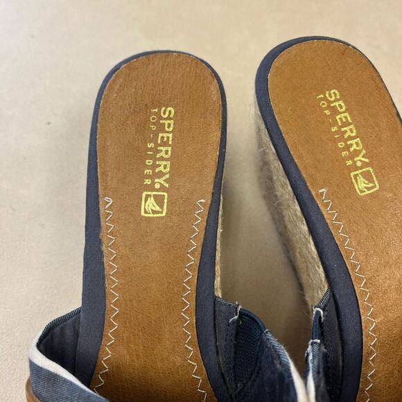 Sperry Nautical Stripe Espadrille Wedge Slip On Slides sz 8.5 EUC - Picture 4 of 7